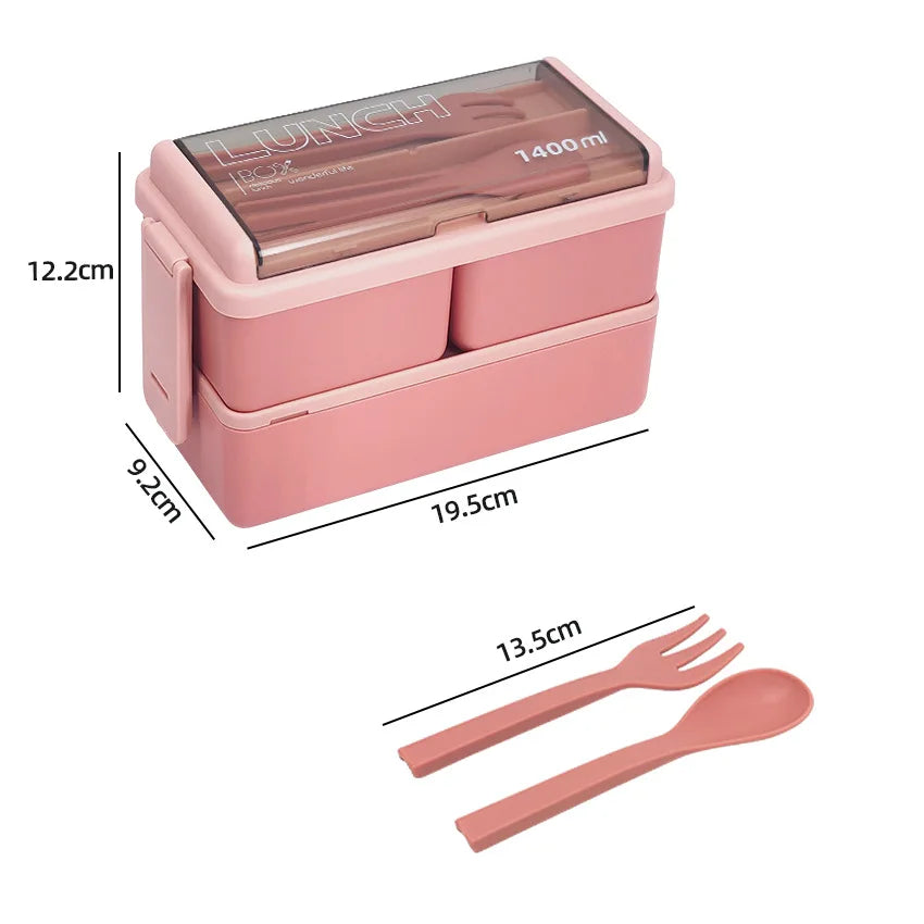 Double Layer Portable Lunch Box For Kids With Fork and Spoon Microwave Bento Boxes Dinnerware Set Food Storage Container