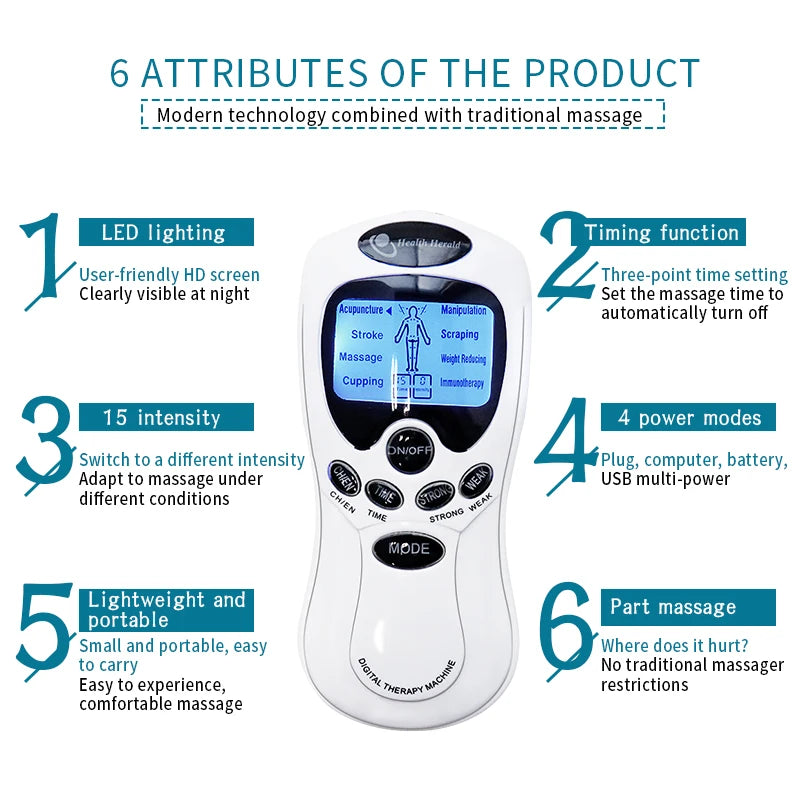 Electric 8 Modes Digital Therapy Muscle Stimulator Physiotherapy Microcurrent Low Frequency TENS Pulse Body Massager