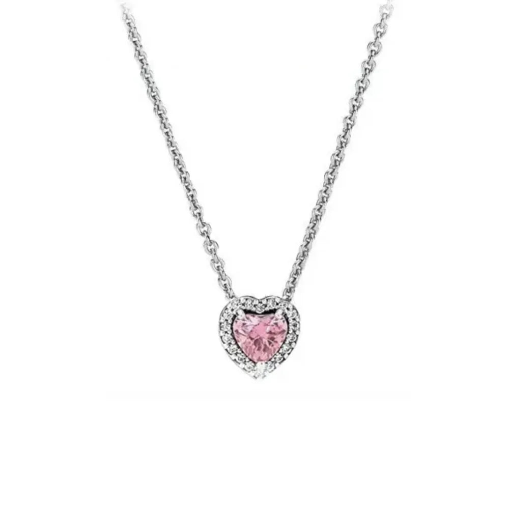 2024 Heart-Shaped 925 Sterling Silver Elevated Red&Pink&Blue&White Heart Necklace Lover's Holiday Gift Jewelry