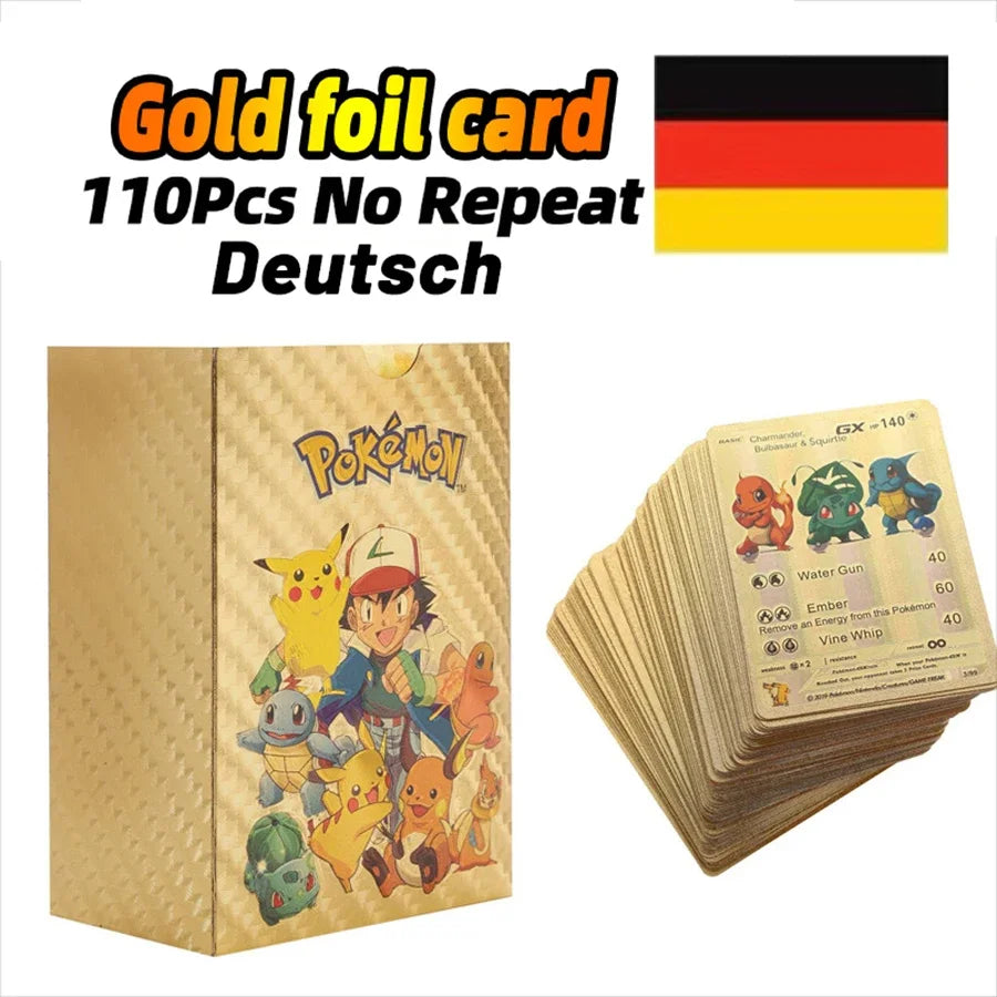 27-110Pcs Pokemon Gold Foil Card VMAX GX Cards English French Spanish German Pikachu Charizard Arceus Colour Pokémon Cards Gift