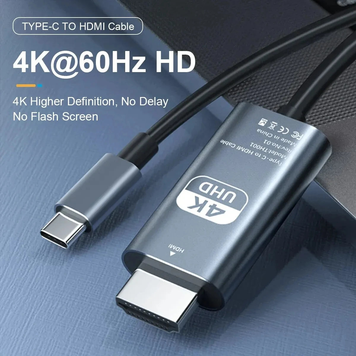 4K 60Hz HD Video Conversion Cable Typec To Hdmi Same Screen Cable TV Computer 2 Meters Braided Screen Projection Cable