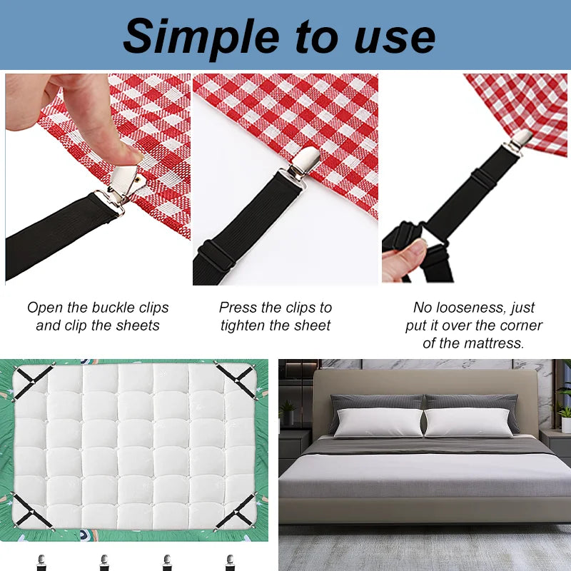 4Pcs Set Adjustable Bed Sheet Grippers Belt Fastener Bed Sheet Mattress Cover Blankets Quilt Holder Clips Organize Fixing clip