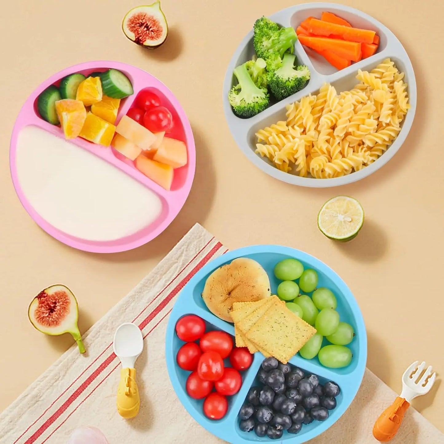 Baby silicone dinner plate integrated infant tableware with suction cup anti-slip and anti-drop children's feeding bowl