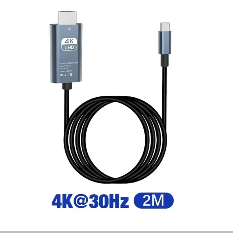 4K 30/60Hz HD Video Conversion Cable Typec To Hdmi Same Screen Cable TV Computer 2 Meters  Screen Projection Cable