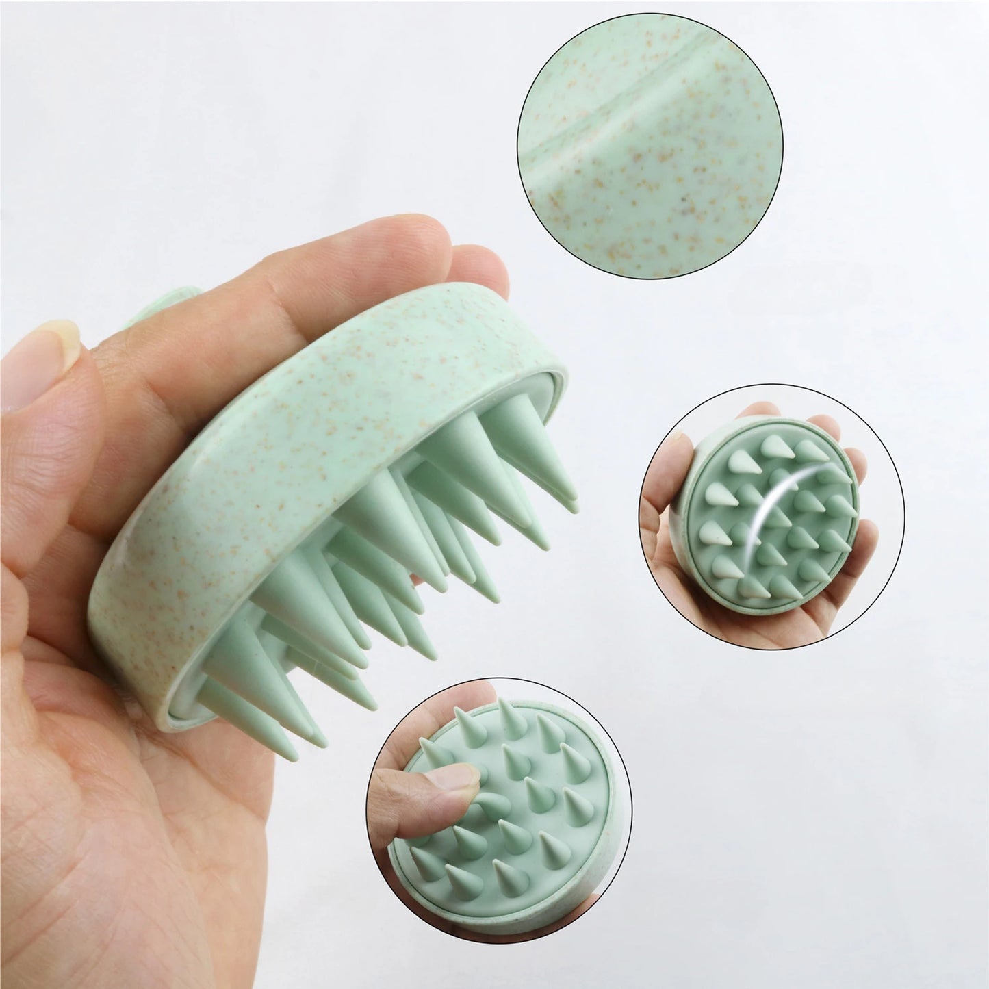 Silicone Hair Wash Brush with Wheat Straw Handle