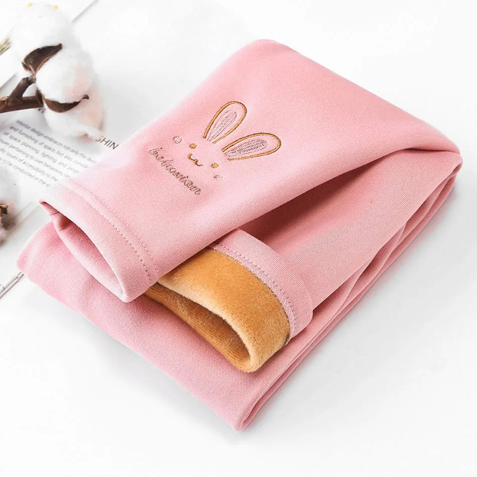 3-8 Years Girl Leggings Baby Bunny Pants Kids Autumn Winter Thermal Tights Children Fleece Lined Fashion Trousers Casual Bottoms