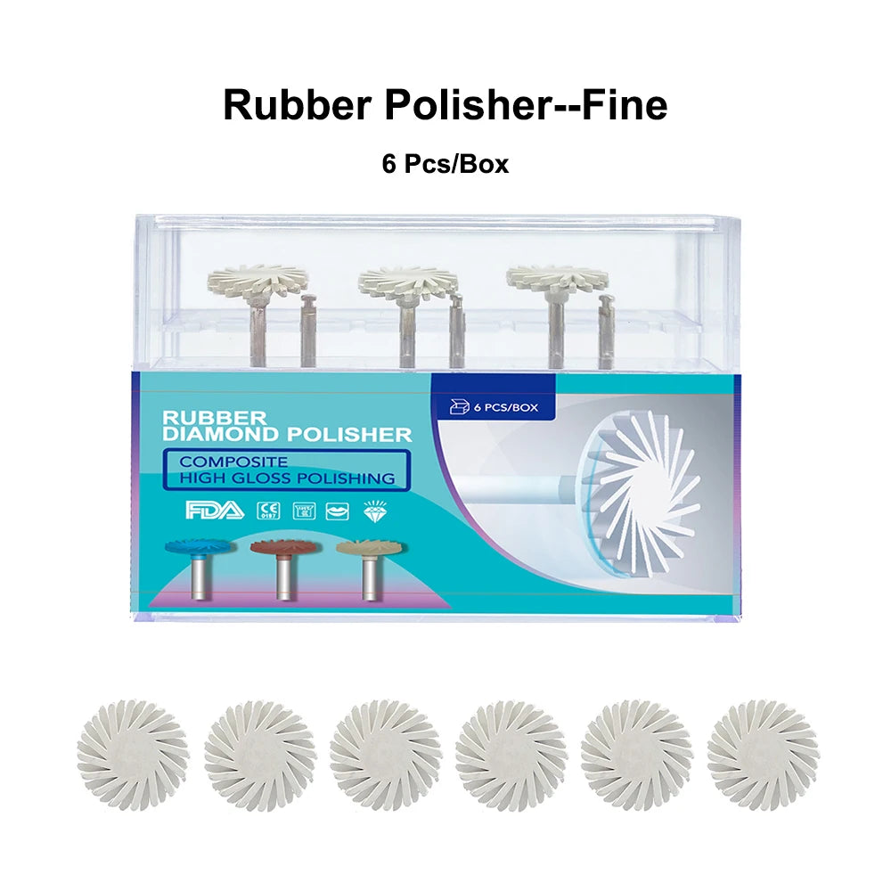 6Pcs/Box Dental Rubber Polisher Composite Resin Polishing Diamond System RA Disc Kit 14mm Wheel Spiral Flex Burs Tools