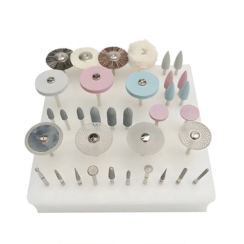 35Pcs/Set Dental Lab Polishing HP Kit Ceramic Porcelain Grinding Dentist Tool Diamond Burs Brush Material