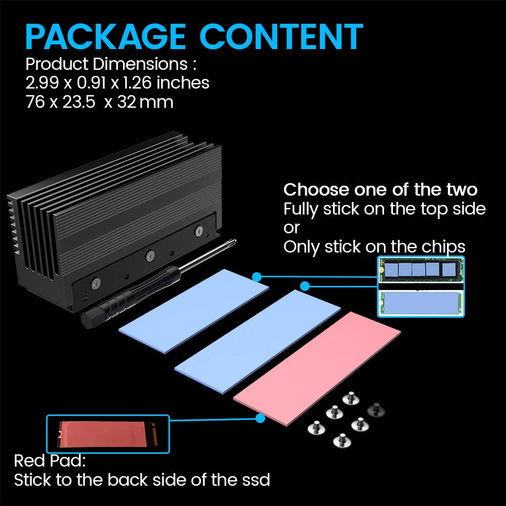 JEYI M.2 2280 SSD HeatSink Cooler, Heavy Duty Aluminum Convective Heat Sink, Passive Heat Sinks with Fins, (35℃ Decrease Max)