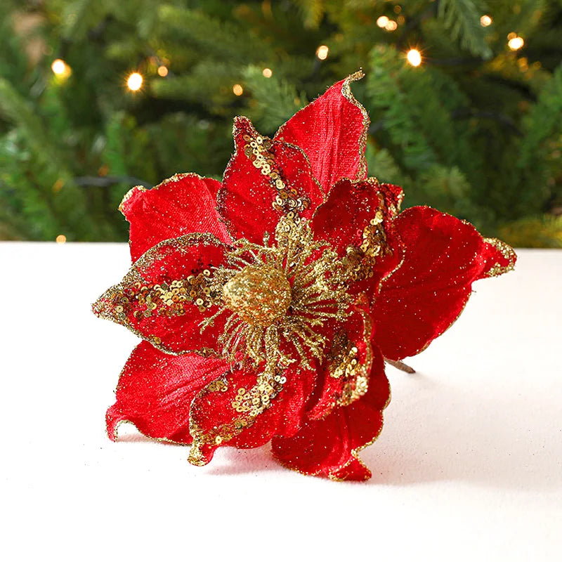 Christmas Flower Golden High-end Simulation Christmas Tree Decoration Flower Sequin Flannel Decoration