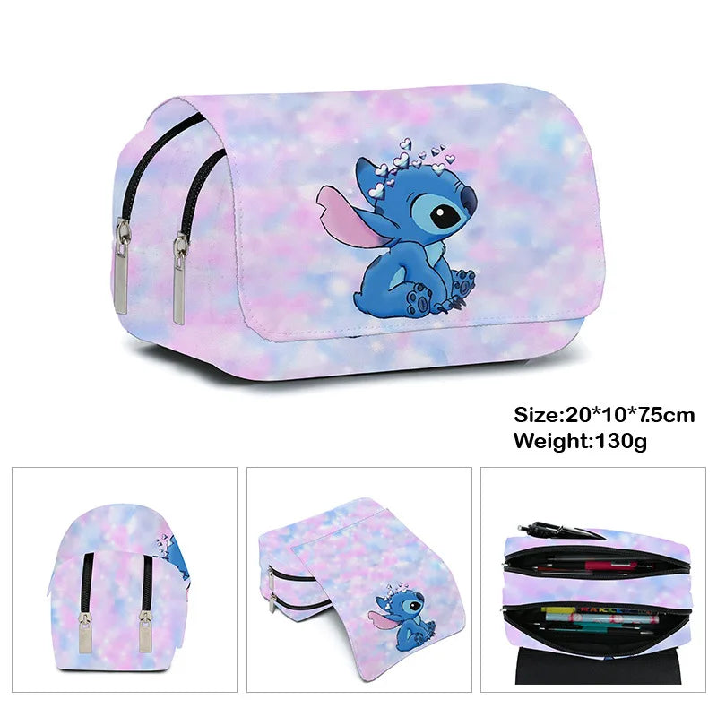 Stitch Fully Printed Flap Pen Bag Stationery Box Pencil Case Primary and Secondary School Girls Anime Kawaii