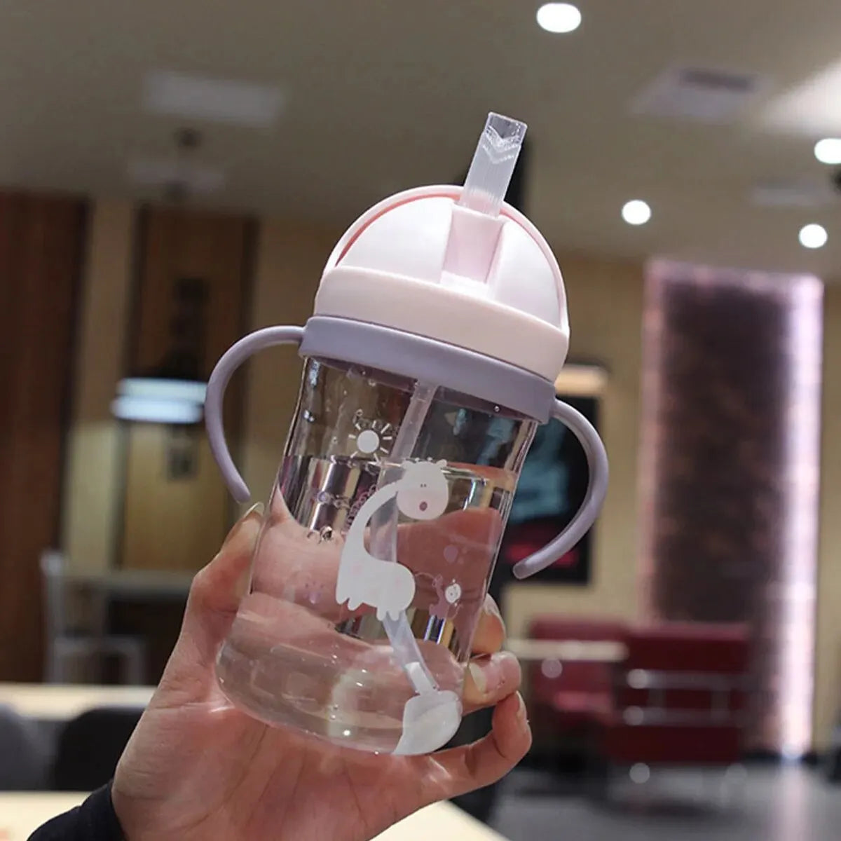 350ml Kids Drinking Cup Feeding Bottle With Straw Gravity Ball Wide Caliber Bottle