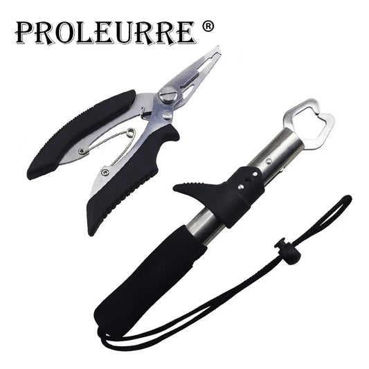 1 set hot selling Stainless Steel Fish Gripper Grip(8.6 inch )+Pliers(5 inch) Fishing Tackle Controller Fish Plier Fishing Tools