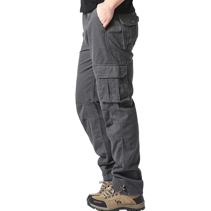 Large Pocket Loose Overalls Men's Outdoor Sports Jogging Tactical Pants Elastic Waist Pure Cotton Casual Work Pants