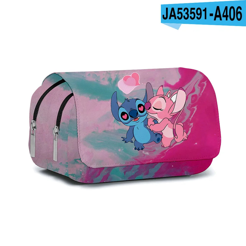 Stitch Fully Printed Flap Pen Bag Stationery Box Pencil Case Primary and Secondary School Girls Anime Kawaii