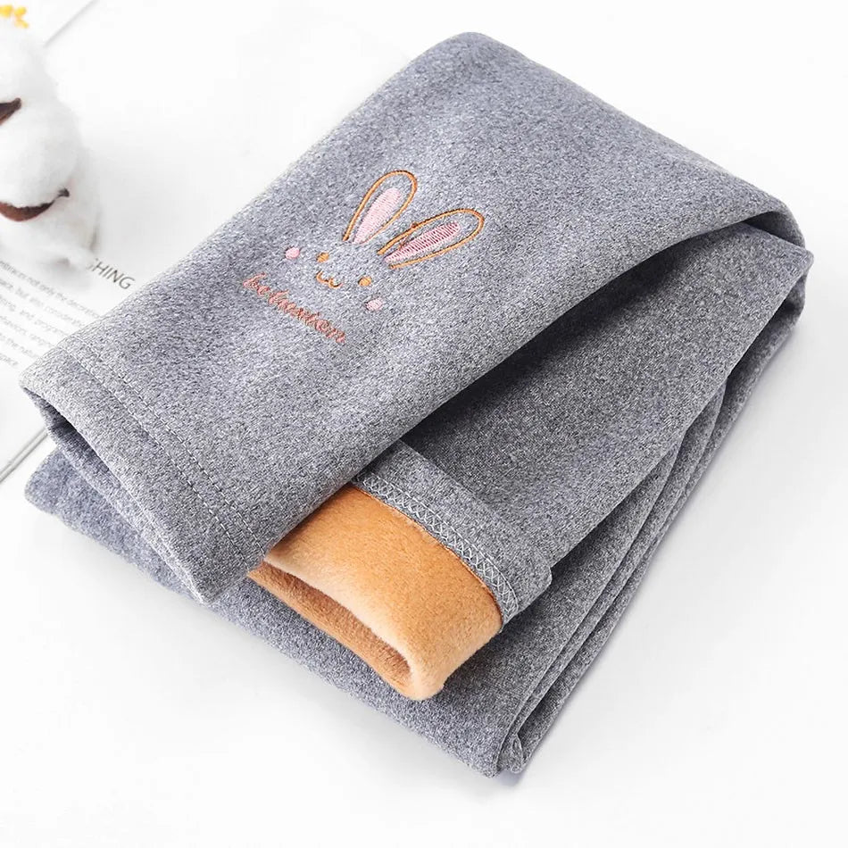 3-8 Years Girl Leggings Baby Bunny Pants Kids Autumn Winter Thermal Tights Children Fleece Lined Fashion Trousers Casual Bottoms