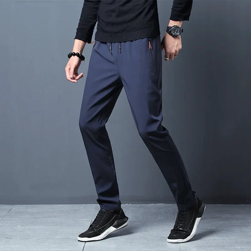 Men's Casual Pants Straight Slim Fit Elastic Waist Jogger Korean Classic Blue Black Gray Male Brand Trousers Plus Size 4XL 5XL