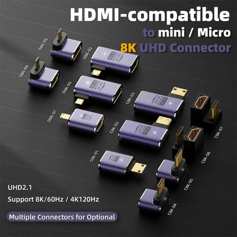 HDMI-Compatible Adapter 90 270 Degree Right Angle Male to Female Converter 8K HD Connector Mini / Micro HDMI-compatible Extender