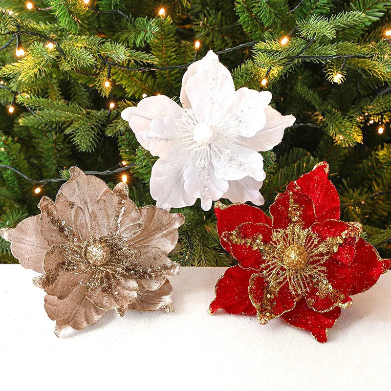 Christmas Flower Golden High-end Simulation Christmas Tree Decoration Flower Sequin Flannel Decoration