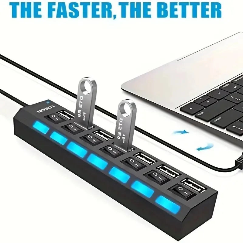 High Speed 4/7 Ports USB HUB 2.0 Adapter Expander Multi USB Splitter Multiple Extender with LED Lamp Switch for PC Laptop