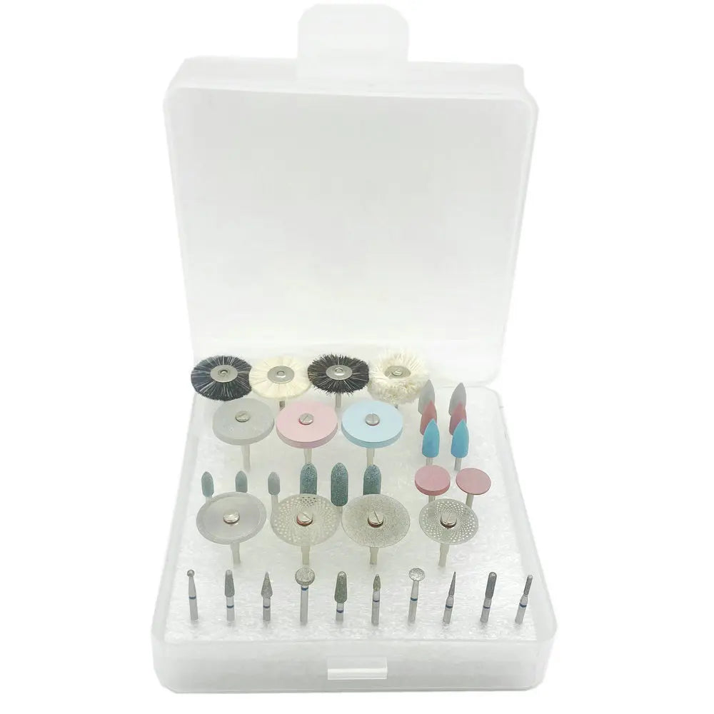 35Pcs/Set Dental Lab Polishing HP Kit Ceramic Porcelain Grinding Dentist Tool Diamond Burs Brush Material