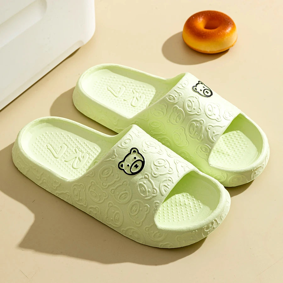 Women's Slippers Summer Printting Cute Bear Indoor Bathroom Anti-slip Soft Sole Couple Lightness Comfortable Men Leisure Shoes