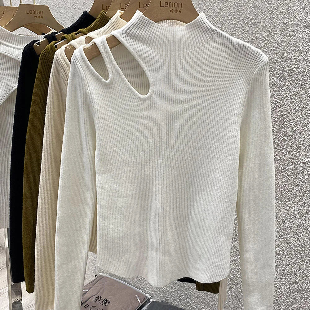 Turtleneck Knitted Women Sweater Ribbed Pullovers Autumn Winter Basic Women Sweaters Fit Soft Warm Tops