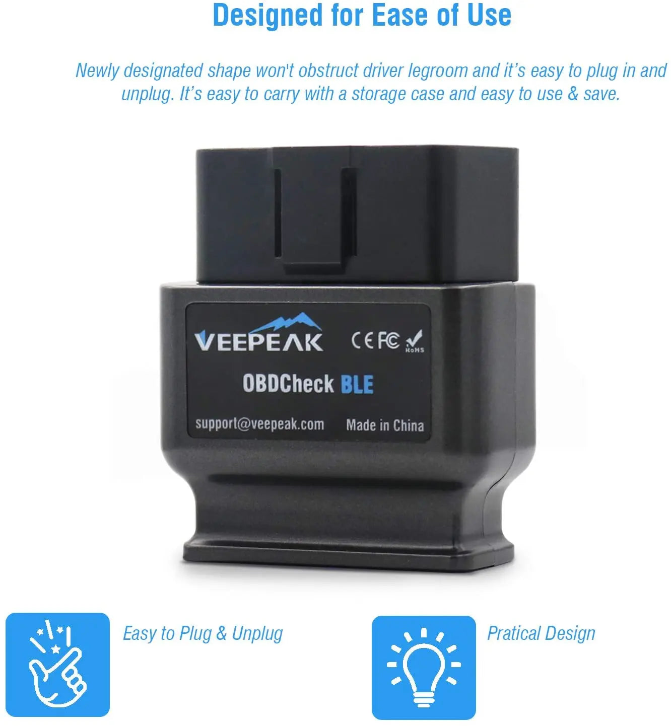 Veepeak OBDCheck BLE OBD2 Bluetooth Scanner Auto OBD II Diagnostic Scan Tool for iOS & Android, BT4.0 Car Check Engine