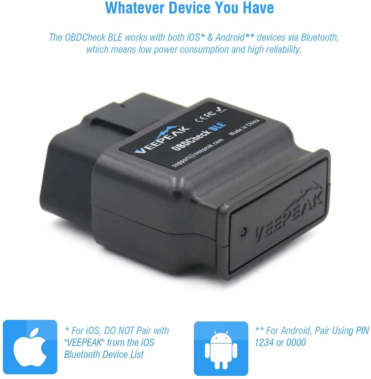 Veepeak OBDCheck BLE OBD2 Bluetooth Scanner Auto OBD II Diagnostic Scan Tool for iOS & Android, BT4.0 Car Check Engine